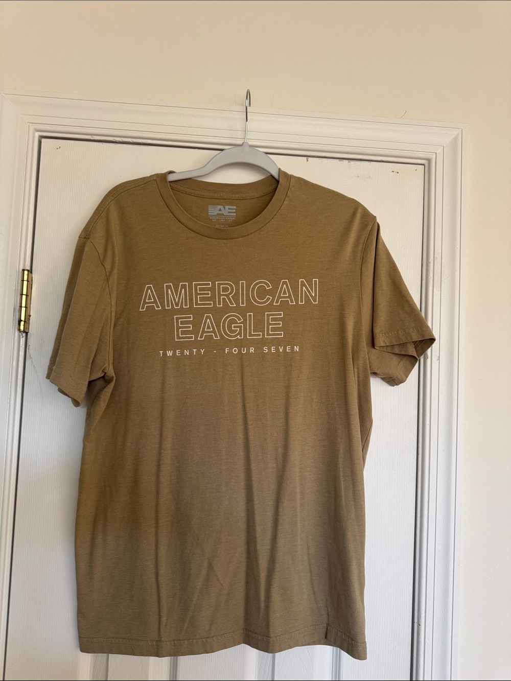 American Eagle Outfitters Tan Logo Short Sleeve Tee